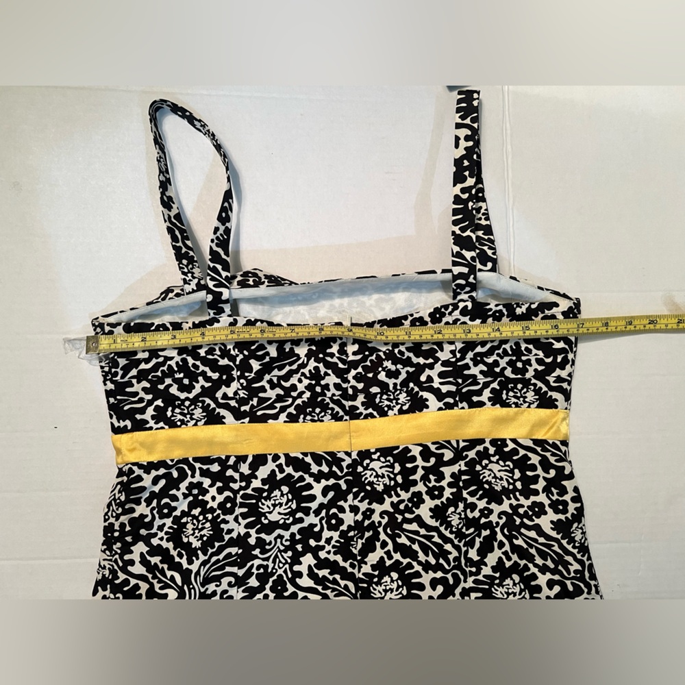 Lilly Pulitzer Black and White Floral Midi Dress with Yellow Waistband - Picture 6 of 6